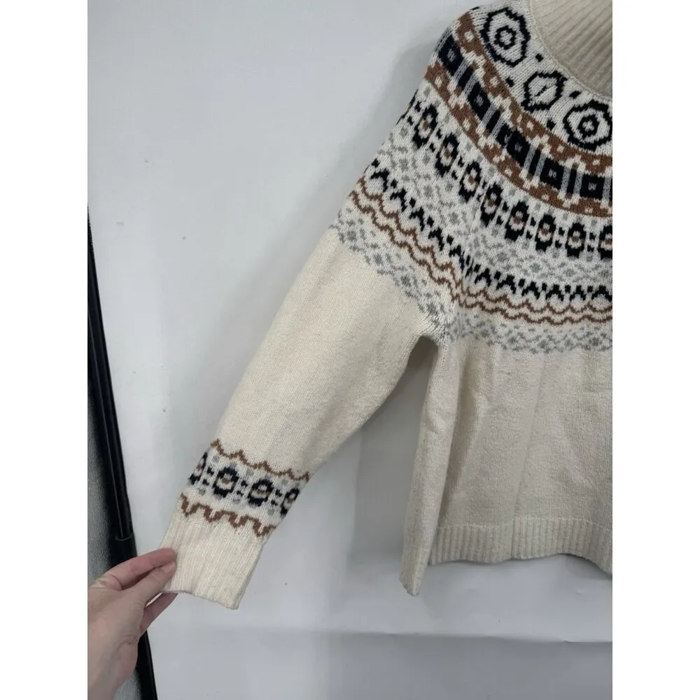 Cupcakes And Cashmere Fair‎ Isle Sweater Women Medium Cream Winter Preppy Snow - Image 5