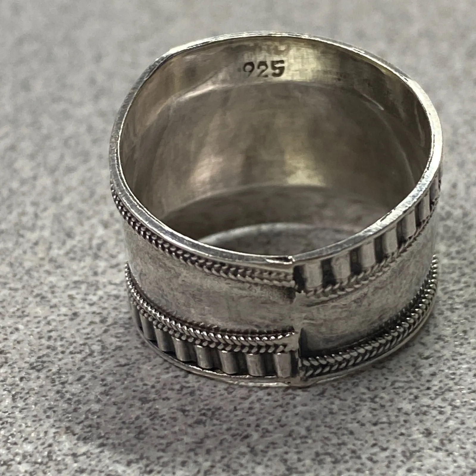 Unique Sterling Silver Wide Band Ring Statement Textured Braided Borders Sz 6.5 - Image 3