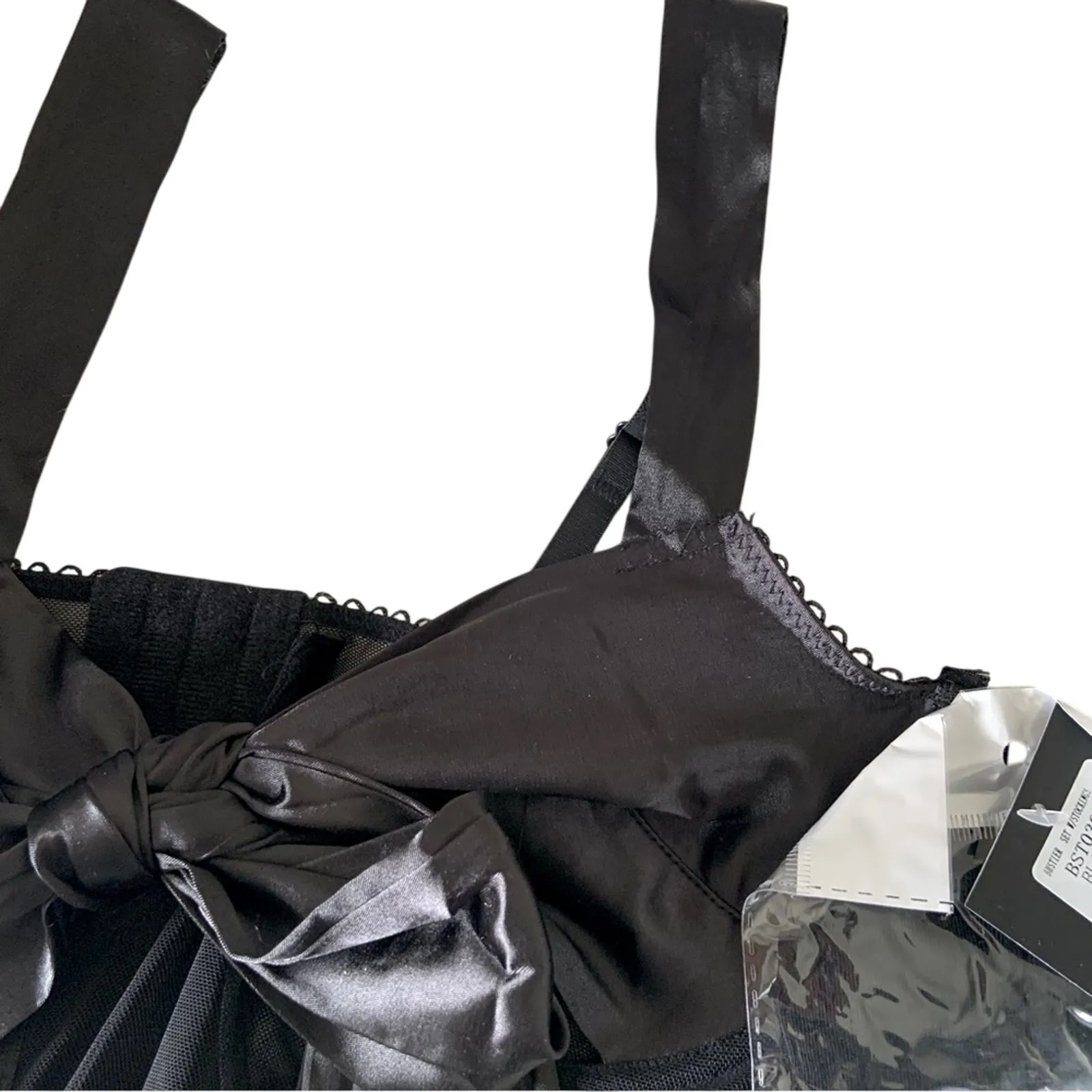 Black Satin Lingerie Bow Bustier Set w Stockings Small NEW WITH TAGS Retail $87 Size undefined - Image 8