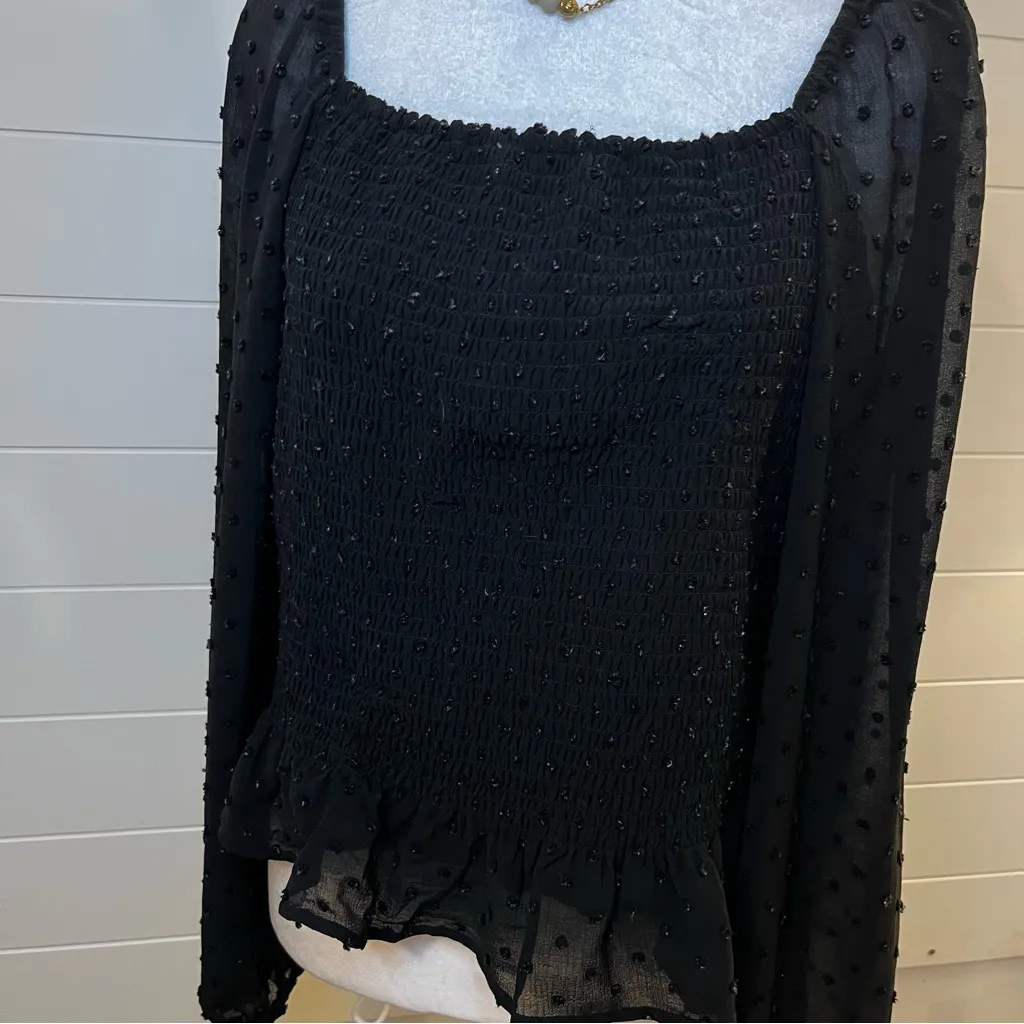 Lush Black Sheer Sleeve Blouse with Ruching Sparkle Puffy Sleeves WhimsyGoth - Image 13