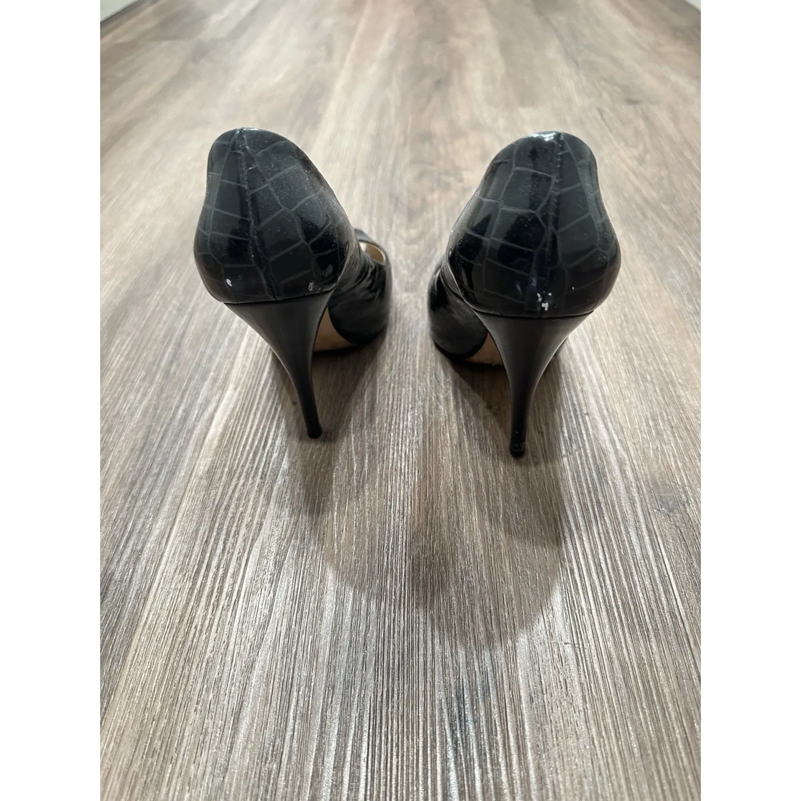 Giuseppe Zanotti Design Shoes‎ Womens Sz 37.5 Black Leather Snake Peep Toe Heel - Image 4