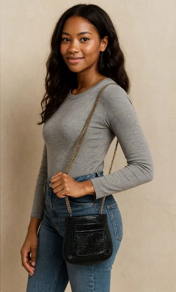 Lauren Merkin Embossed Glossy Black Patten Leather Chain Strap Bag - Image 1