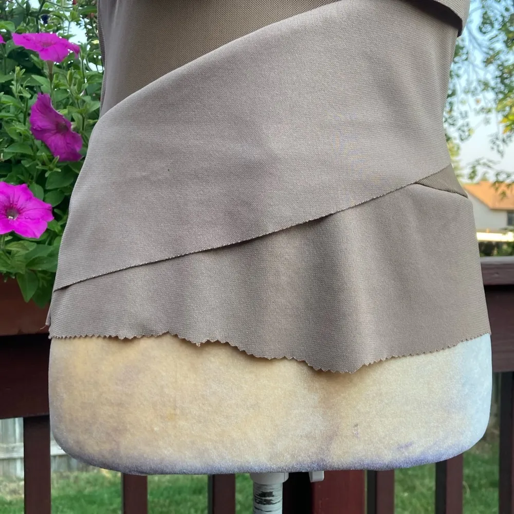 Gorgeous Draped Layer Sexy Sheer Cutout Tank Top. Tan - Image 8