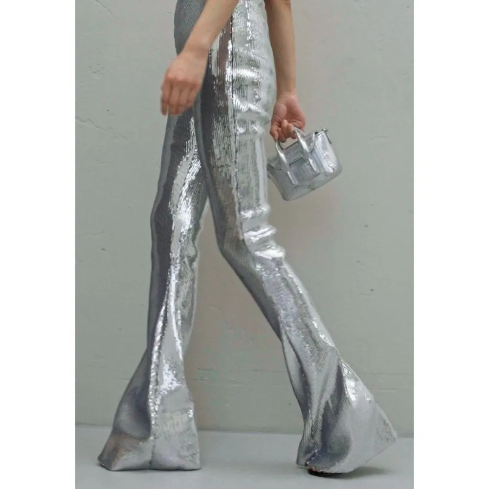 David Koma Sequin Flared Trouser in Silver & Black UK 14 USA 10 New Womens pants - Image 13
