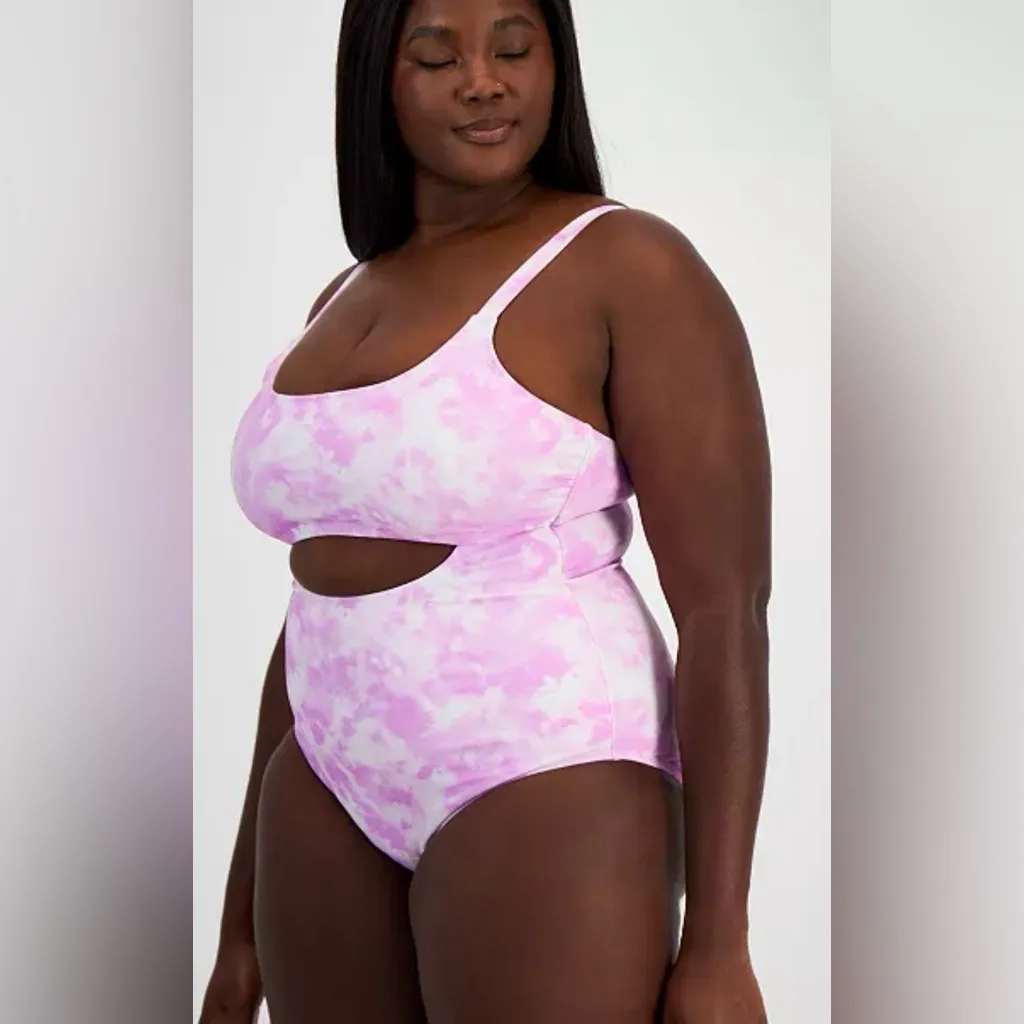 California Waves Plus Size Tie-Dye One-Piece Swimsuit Pink Size 2X 20/22 NWT - Image 4