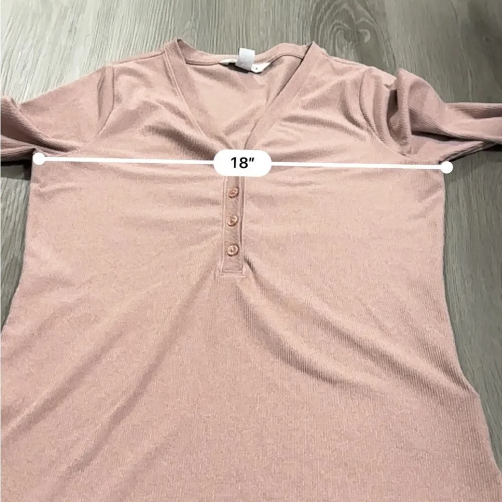 Athleta Uptempo‎ Pink Ribbed Long Sleeve Half Button Down Henley Top Size M - Image 9