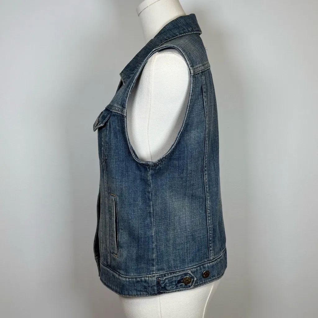 J. Crew Indigo Denim Jean Vest 100% Cotton Vintage Look Women’s Size Medium - Image 5