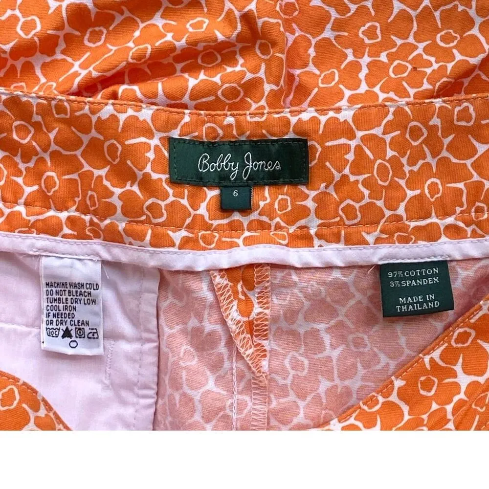 BOBBY JONES Orange & White Flowers Long Walking Golf Shorts ~ Women's Size 6 - Image 4