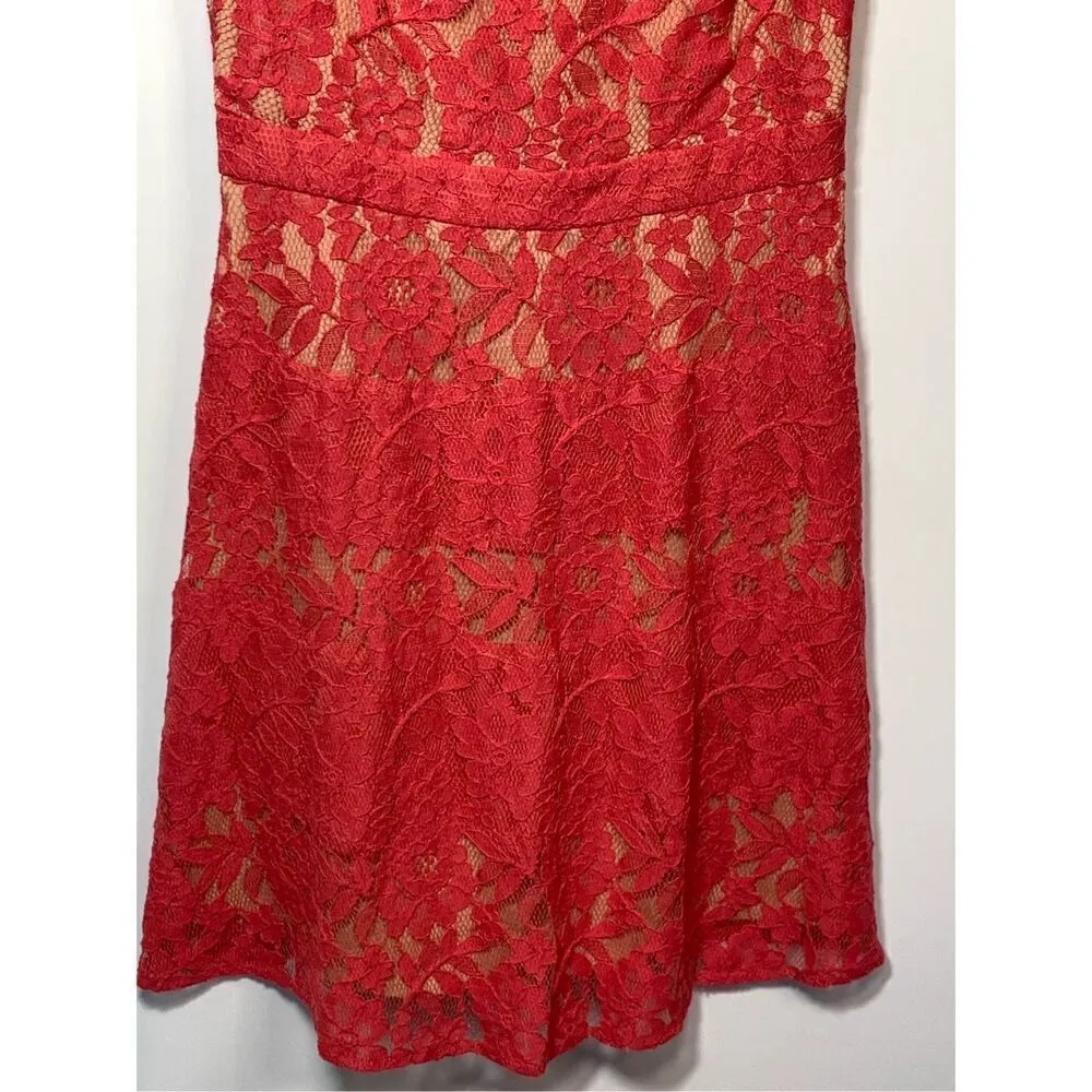 The Limited Women's Square Neck Sleeveless Lace Floral A-Line Dress Red Size 4 - Image 2