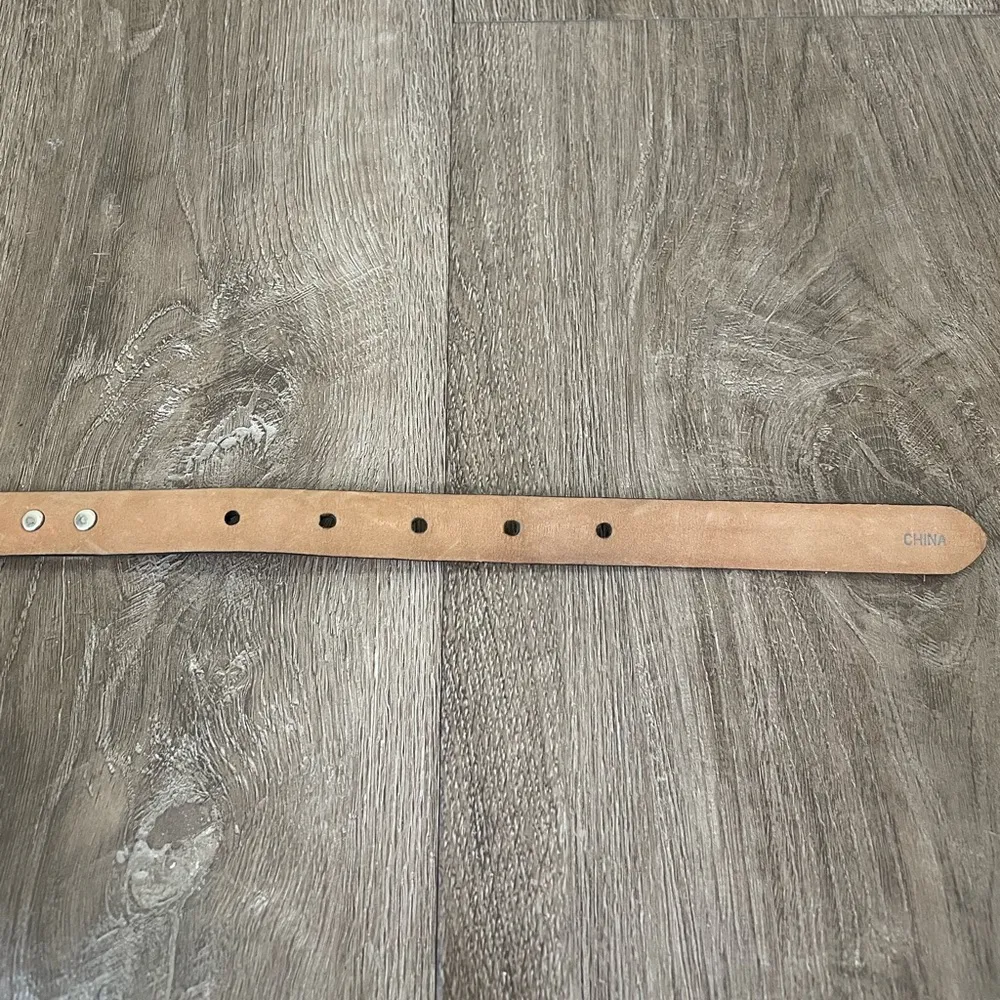 Brown Genuine Leather Southwest Boho Belt Silver Buckle Studded ~ Size L - Image 6