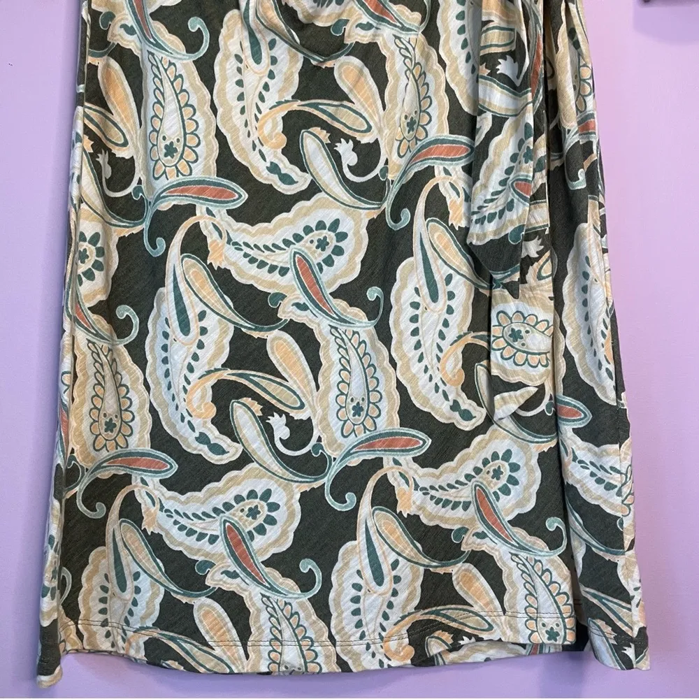 Chico's Green Paisley Printed Side-Tie Cotton Modal Slub Dress Size 8 - Image 6