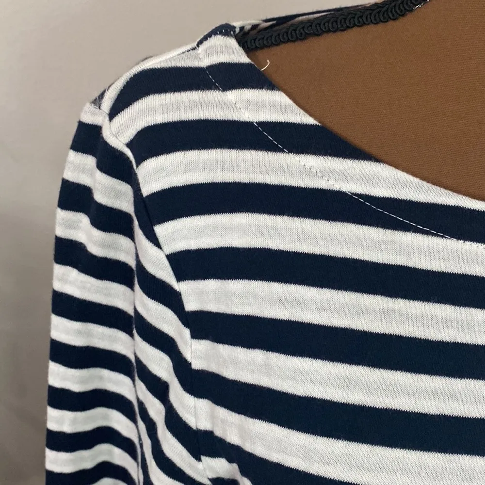 J Jill boatneck striped 3/4 sleeve cotton blend top with contrast trim size S - Image 6