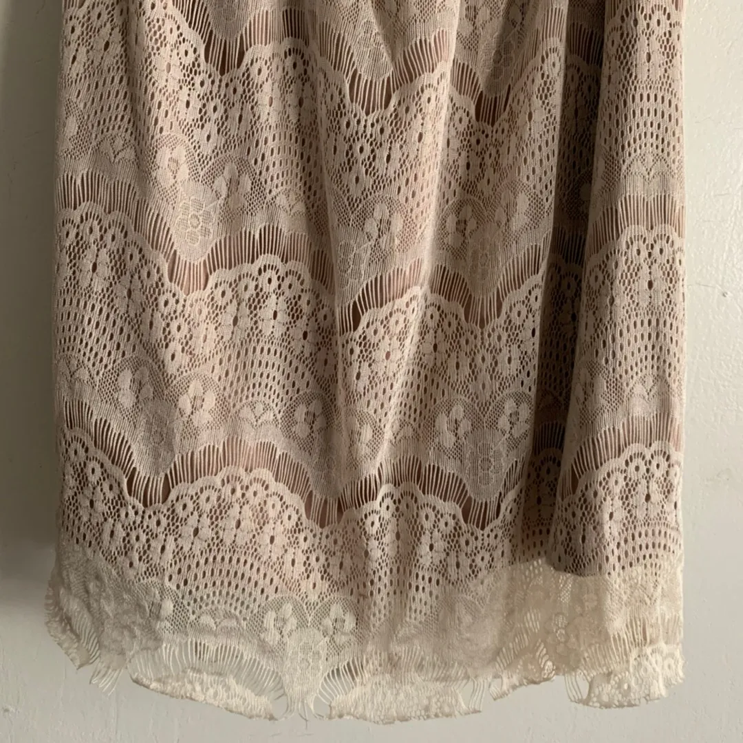 Nasty Gal Scalloped Lace Strapless Dress- Mocha - Image 12