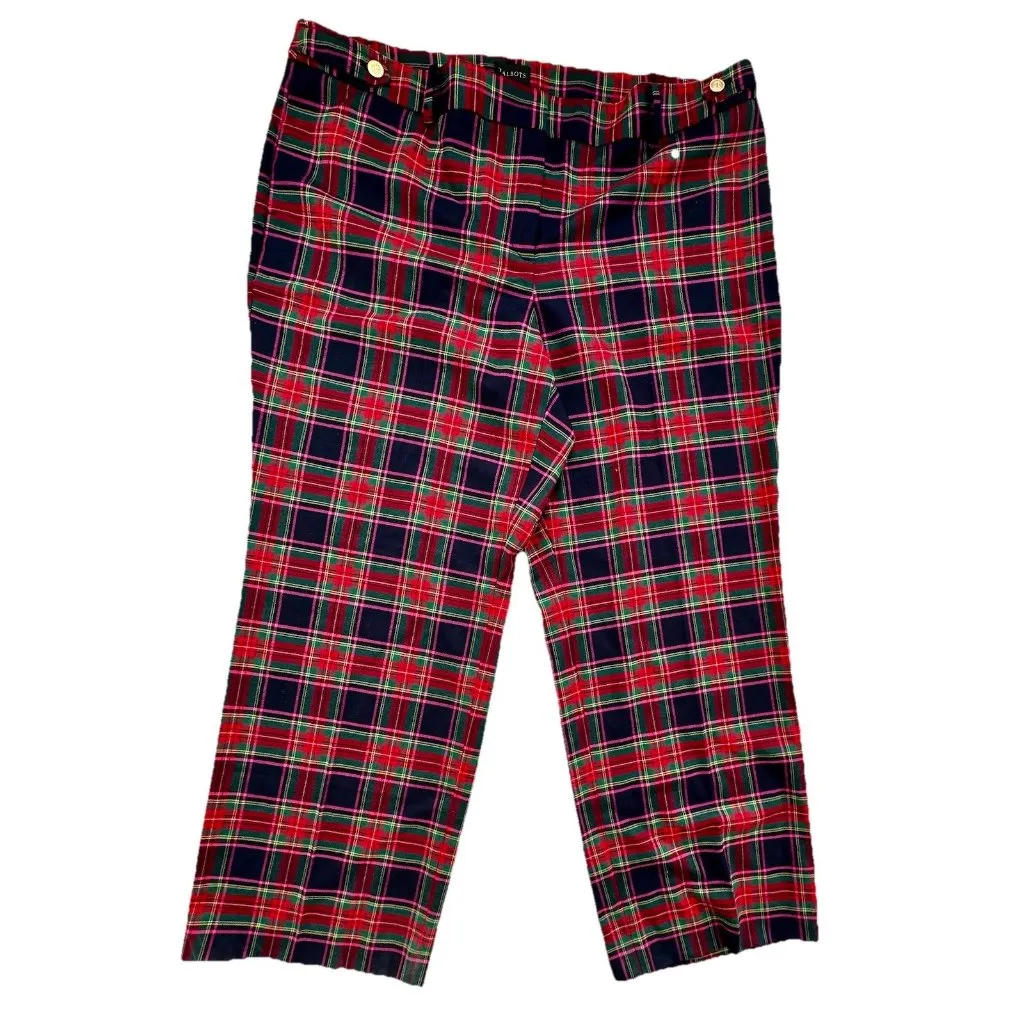 Talbots Greenwich Dashing Plaid Wool Blend Wide Leg Pants 20 W Navy Red Tartan - Image 5