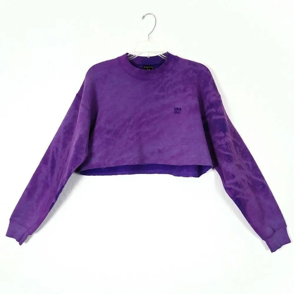 Vintage USA Olympics Purple Bleach Dye Sweatshirt Purple Size L - Image 2