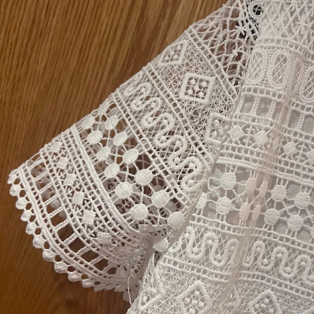 Mango White Crochet Short Sleeve Lined Mini Shift Dress Size 6‎ Medium Cruise - Image 8