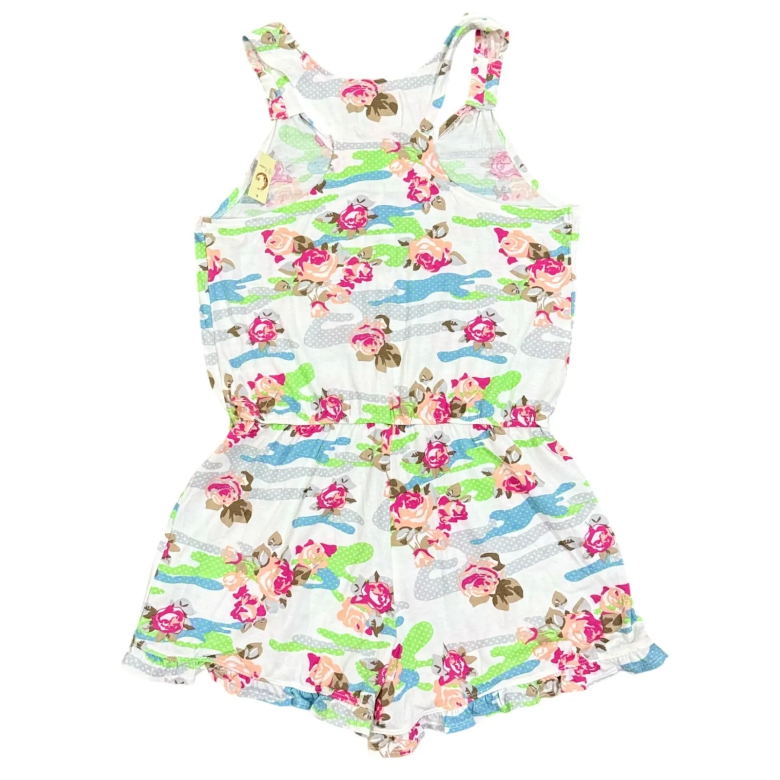 PJ Couture Romper Women M Floral Rose Print Sleeveless Button Front Pajamas NEW White Size M - Image 5