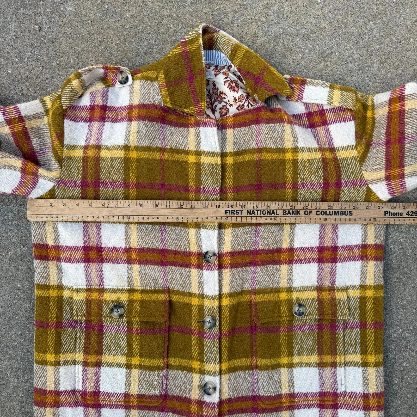 Sundance Doran Plaid Wool Button Down Longline Coat Blazer mustard red white XL - Image 13