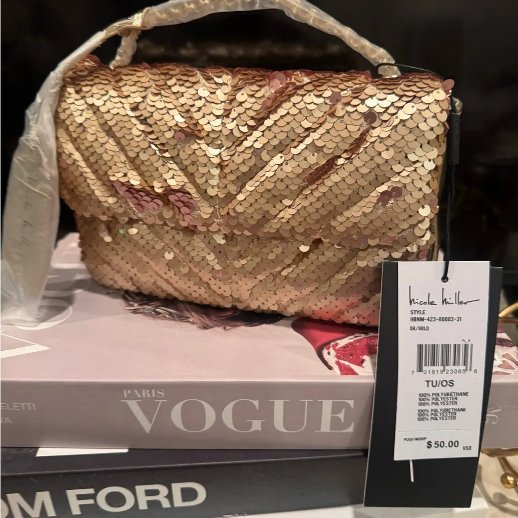 Nicole Miller Gold Sequin Clutch - Image 3