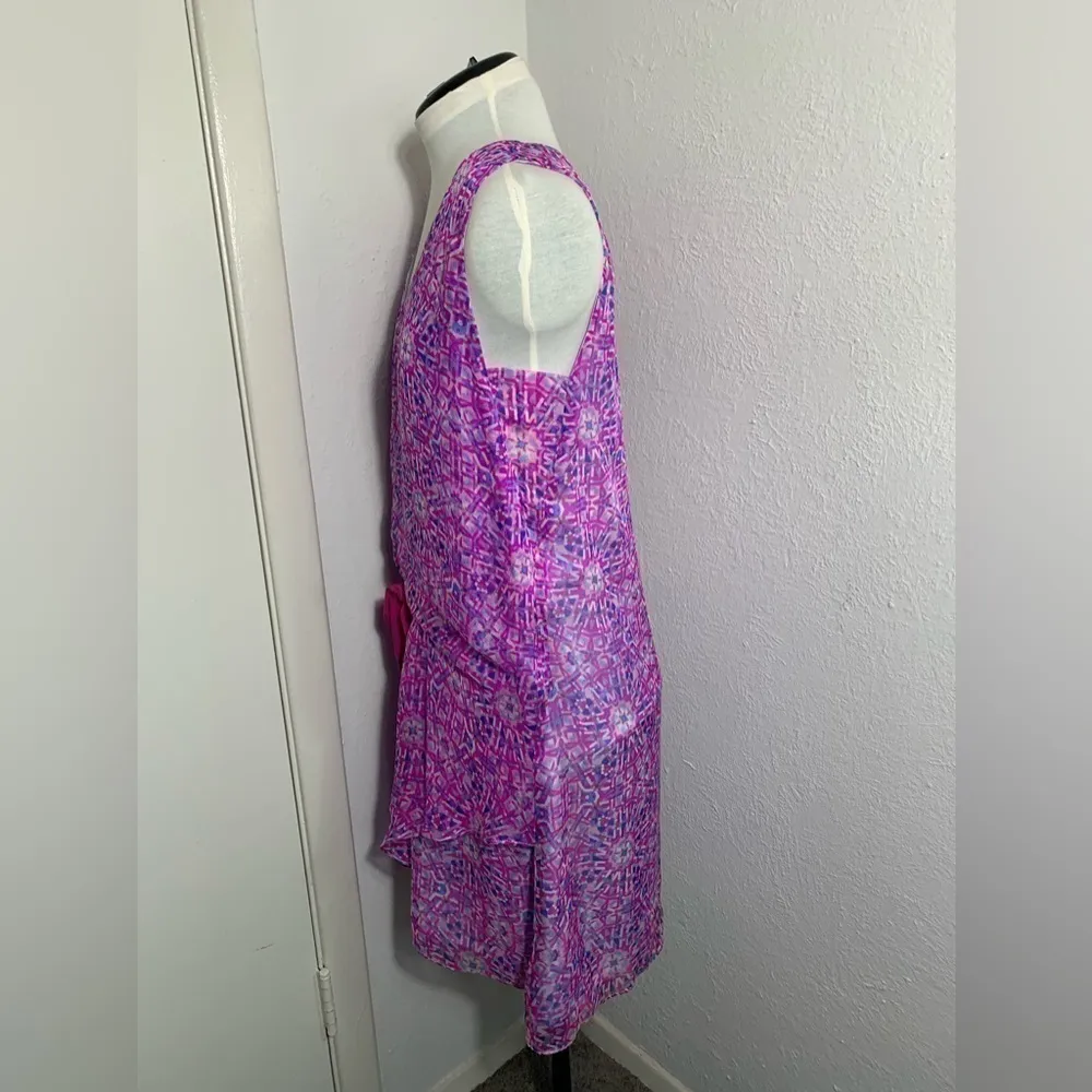 Sundance pink and blue, silk, asymmetric, sleeveless, mini dress. 6 - Image 5