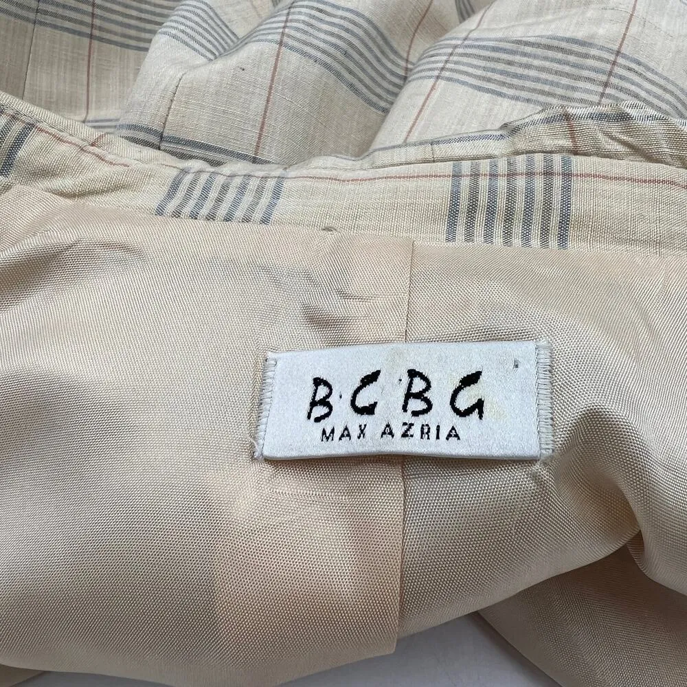 Vintage BCBG Maxazria Silk Blazer Striped Windowpane Blue Size 10 - Image 3