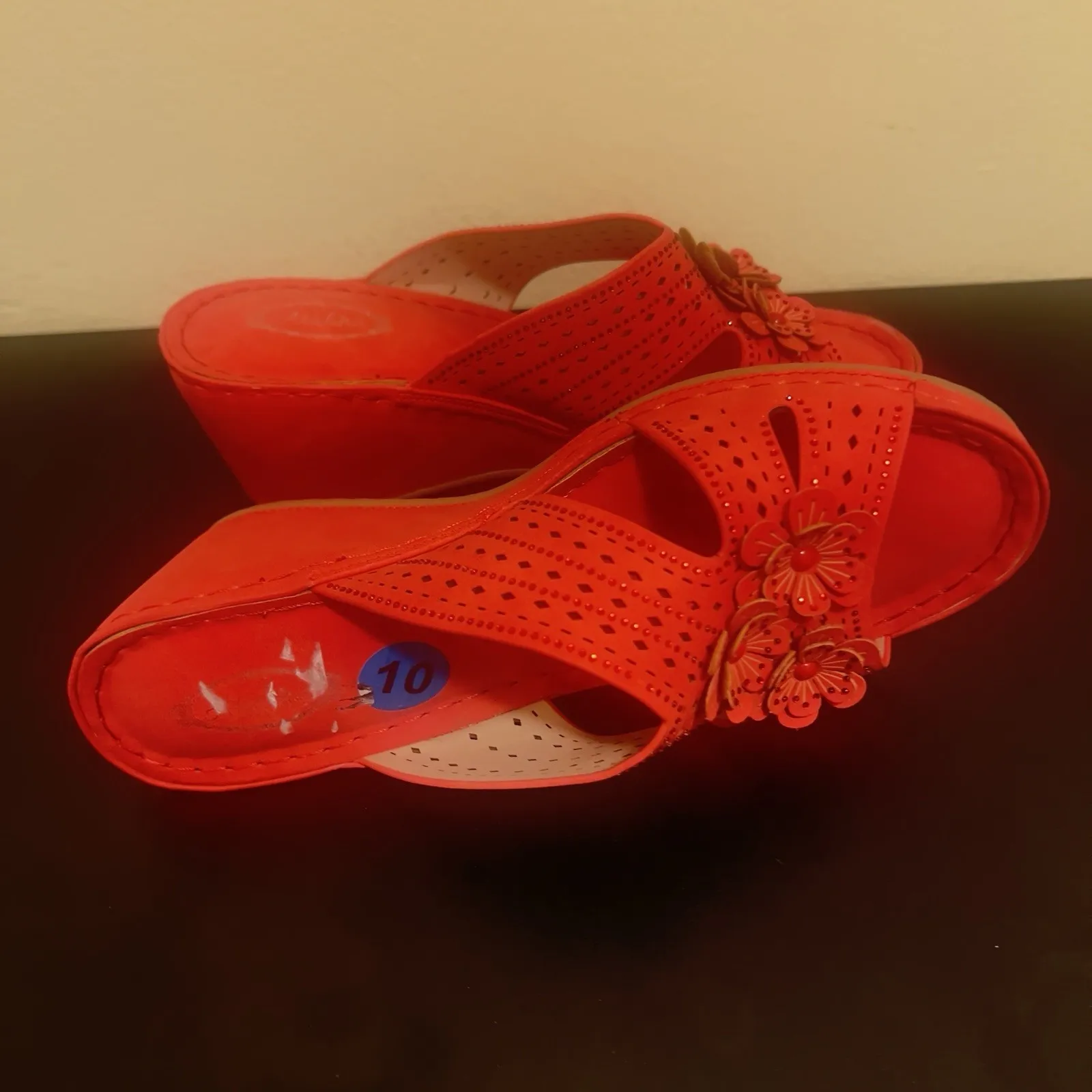 Atalina Sandals Red Shoes Wedge Low Heel‎ Comfort Gladiator Fisherman, Size 10 Brown - Image 10