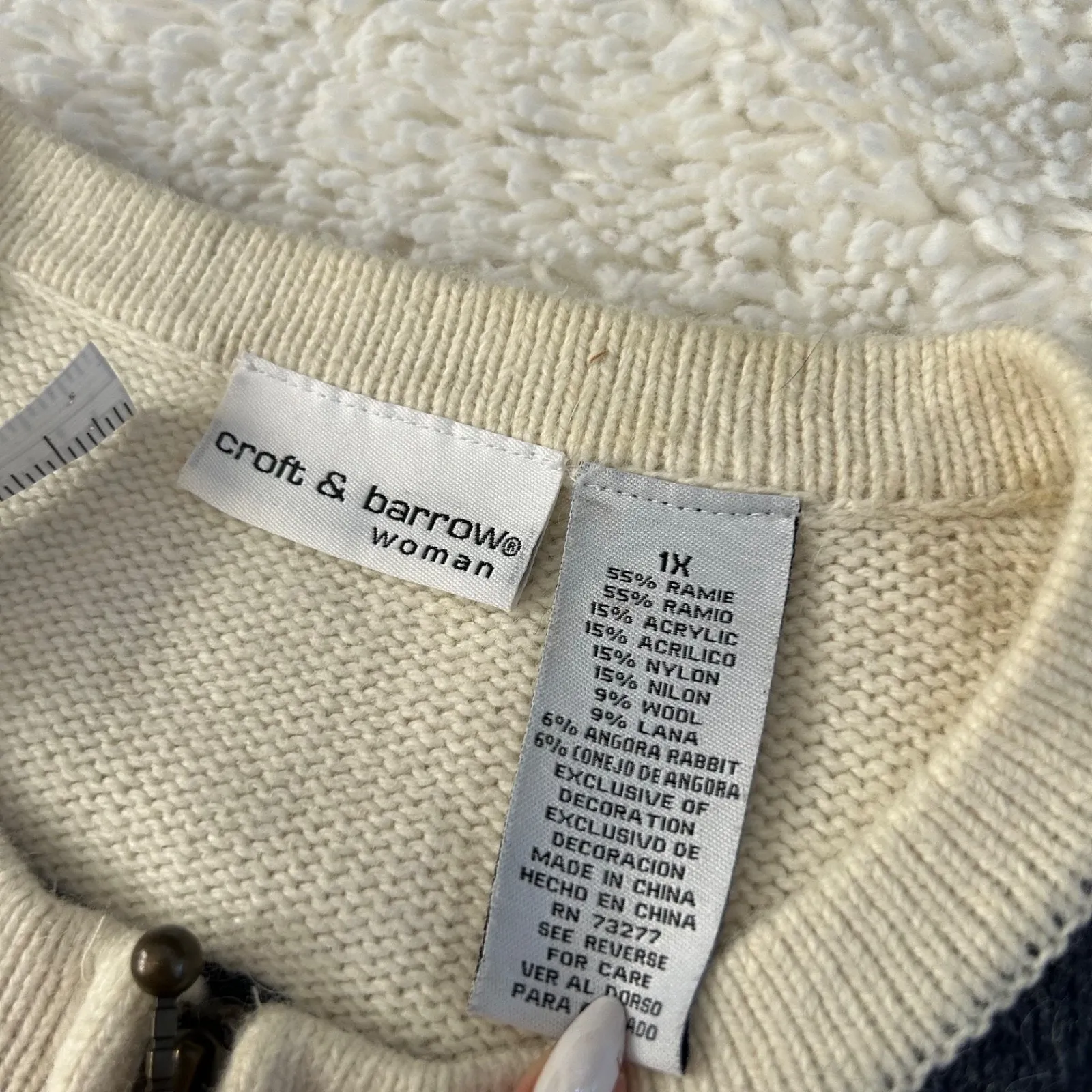 Croft & Barrow Womens Cream Knit Bird Embroidered Sweater Sz 1XL Cottage Costal - Image 5