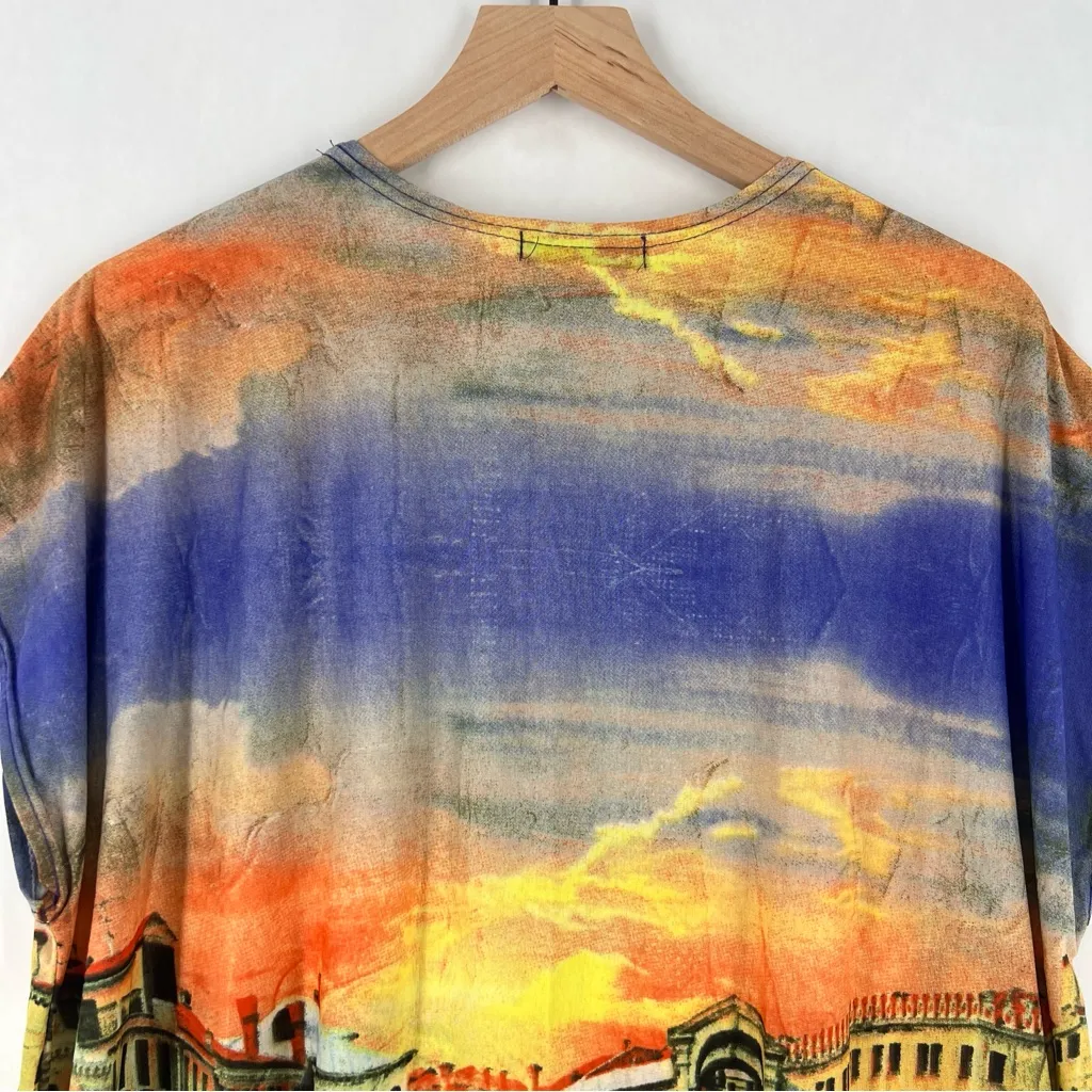 Gizel Mesh Colorful‎ Scenery Graphic Print Rhinestone Embellished Cap Sleeve Top Orange Size L - Image 10