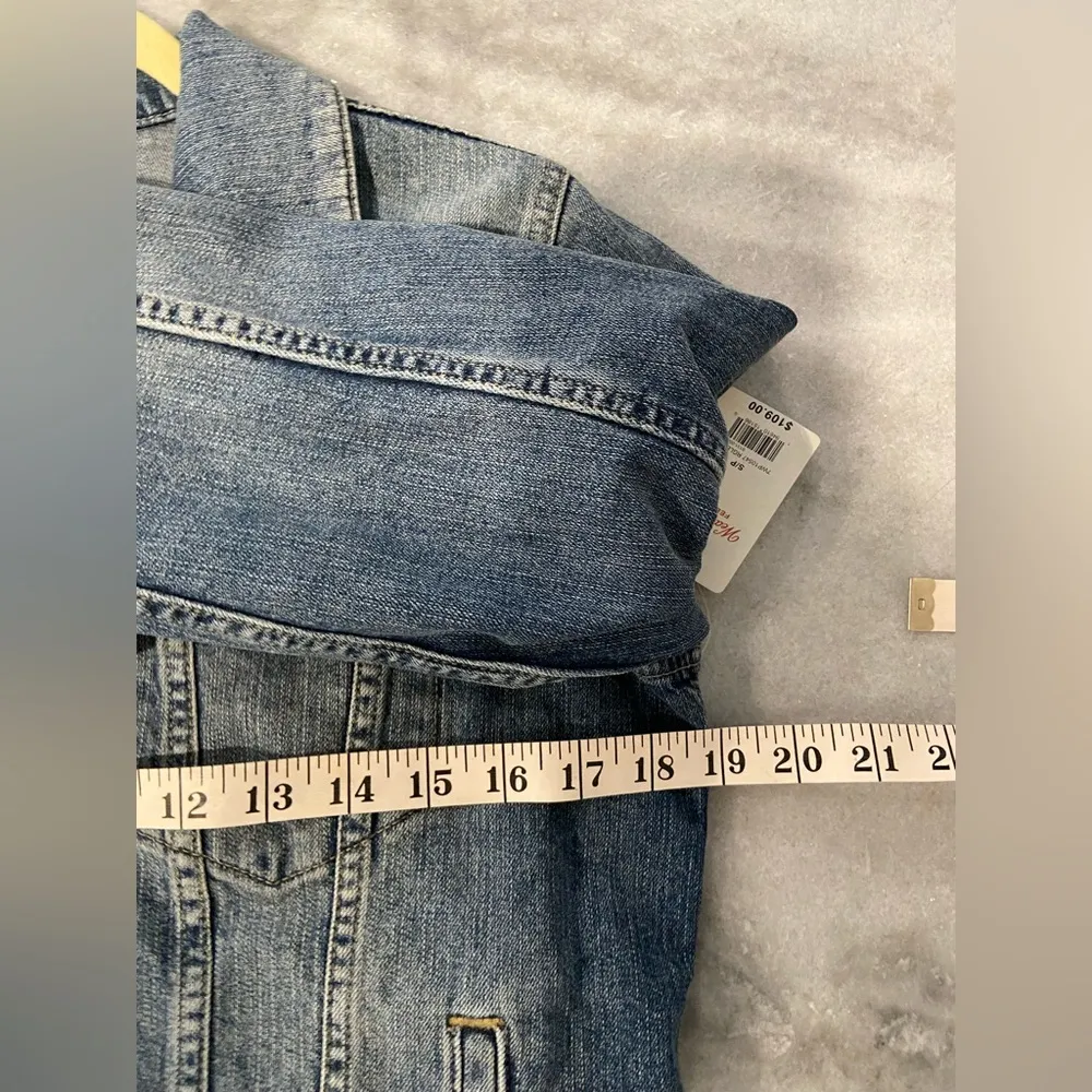 NWT Lucky Brand Size S Medium Wash Classic Denim Jean Jacket Bomber Button - Image 9