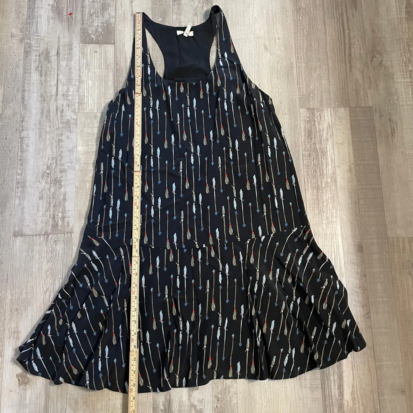 JOIE 100% Silk Arianna Sleeveless/Tank Shift Dress Arrow Print Multi Black Med - Image 6