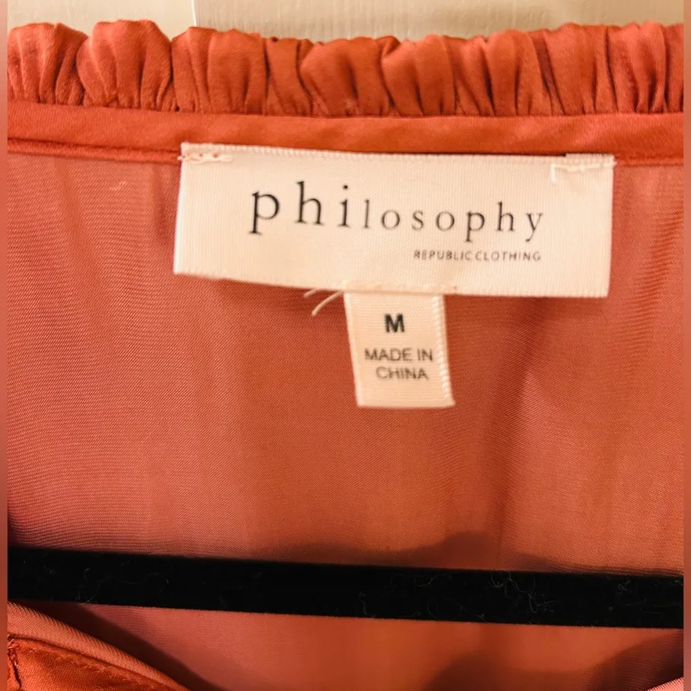 Philosophy Blouse Orange Smocked Ruffle Flutter Sleeve Pullover Top Size M - Image 5