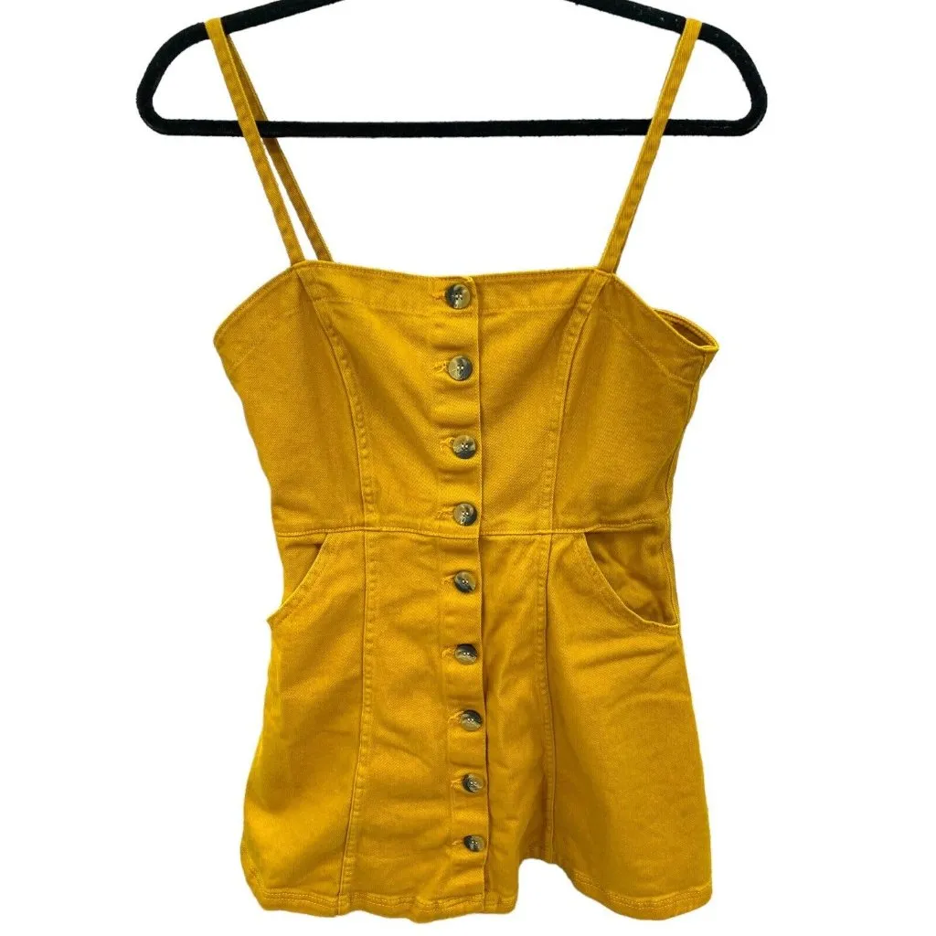 H&M Divided Women's 10 Mustard Yellow Button Front Mini Dress Sleeveless‎ Y2K - Image 7