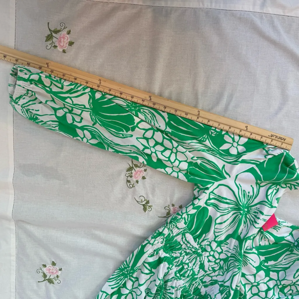 Lilly Pulitzer green and white floral print “Calla” long sleeve v-neck dress - Image 11