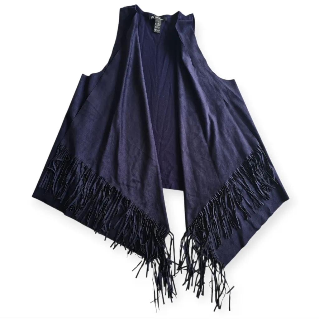 Stylish navy blue vest with fringe detailing. Perfect for layering. Size M‎ Size M - Image 4