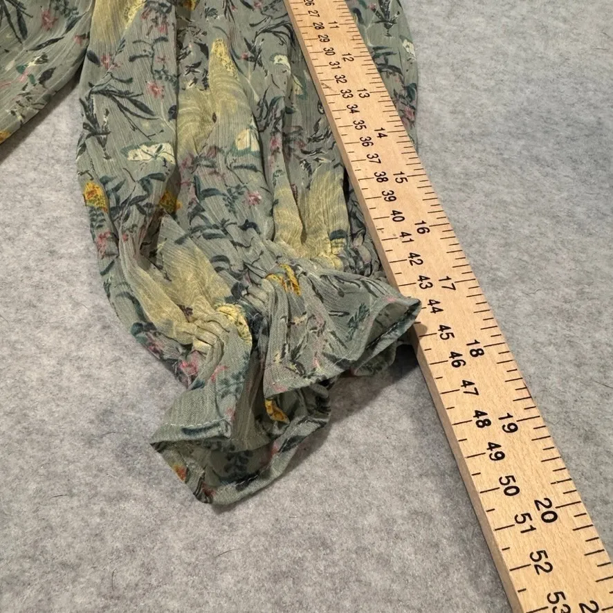 LC Lauren Conrad Forest Fairy Peasant Top Womens Small Green Floral Feminine - Image 14