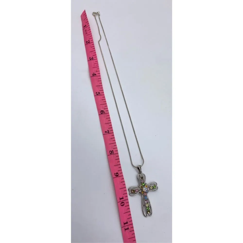 colorful rhinestone cross pendant necklace brushed antique silver Silver - Image 7