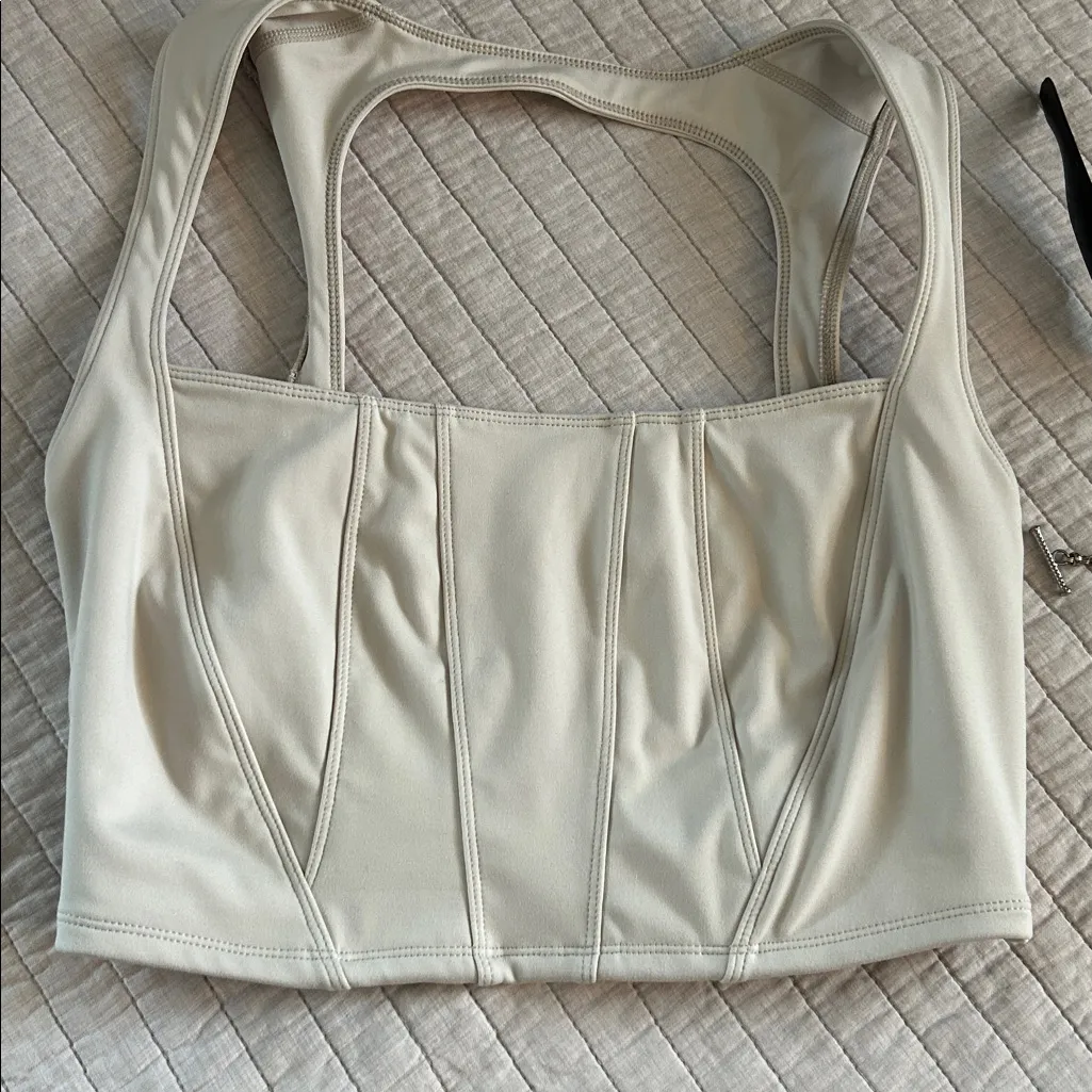 Free people movement corset square neck, open back sport bra, crop top, M - Image 2