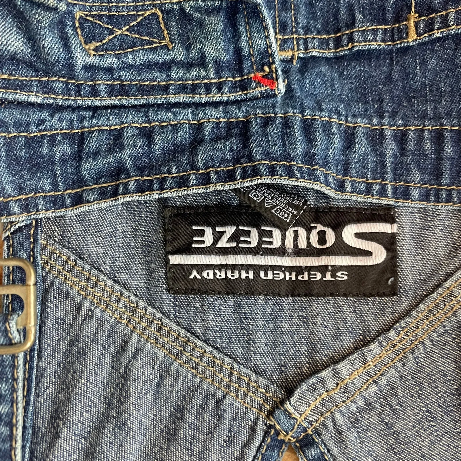 Vintage 1990s SQZ Squeeze Overalls Large Bib Blue Denim Carpenter Stephen Hardy Size 10 - Image 7