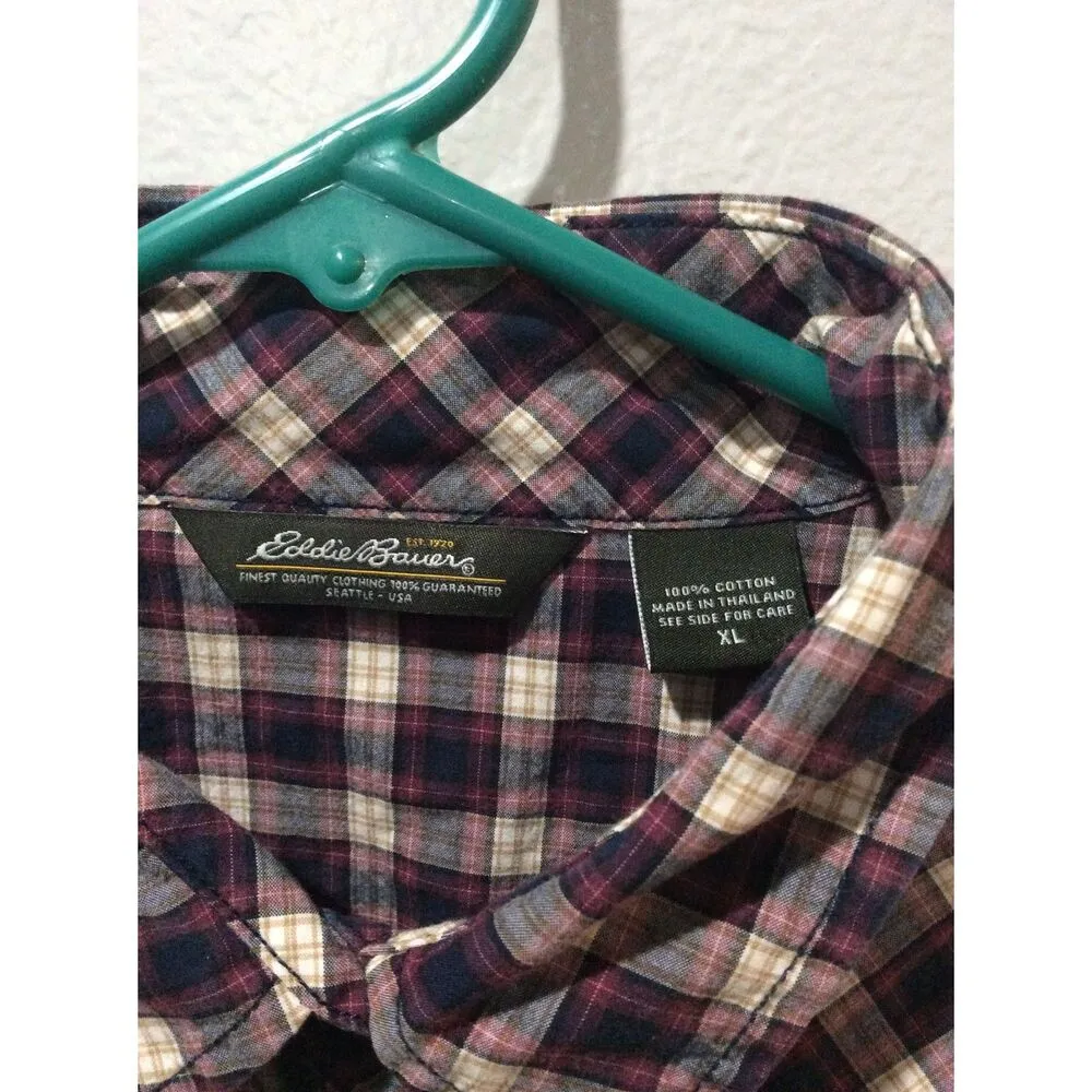Eddie Bauer Western Pearl Snap Plaid Shirt Plaid Women’s XL cotton - Image 5