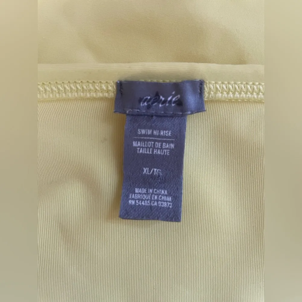Aerie high waisted yellow, white piping bikini bottoms with side ruching;size XL - Image 4