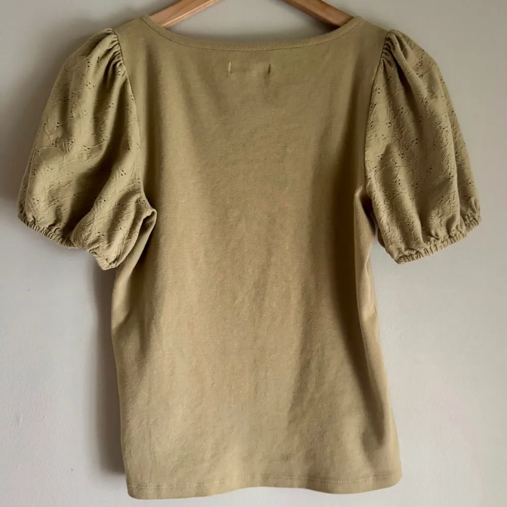 Madewell Eyelet Short Sleeve Henley Ash Green Blouse Size Small - Image 3