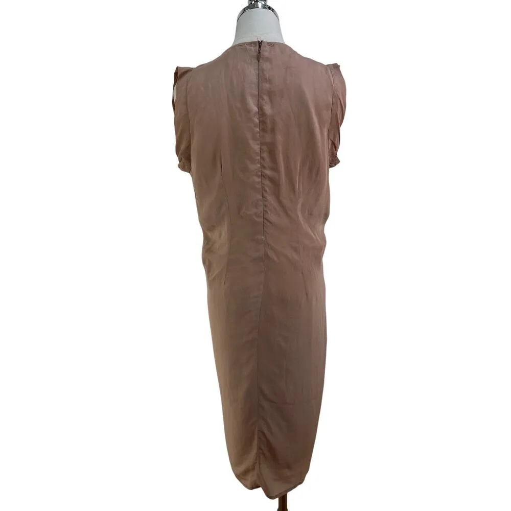 Reiss Silk Grace Dress Gathered Surplice Mini Taupe Nude - Image 8