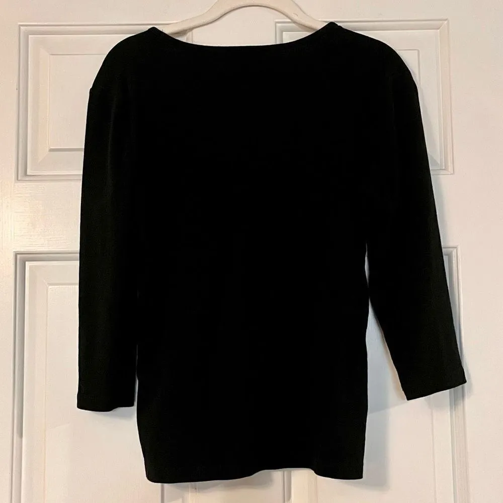 Jones New York 3/4 Sleeves Embellishment At Shoulder Black Shirt - Image 6