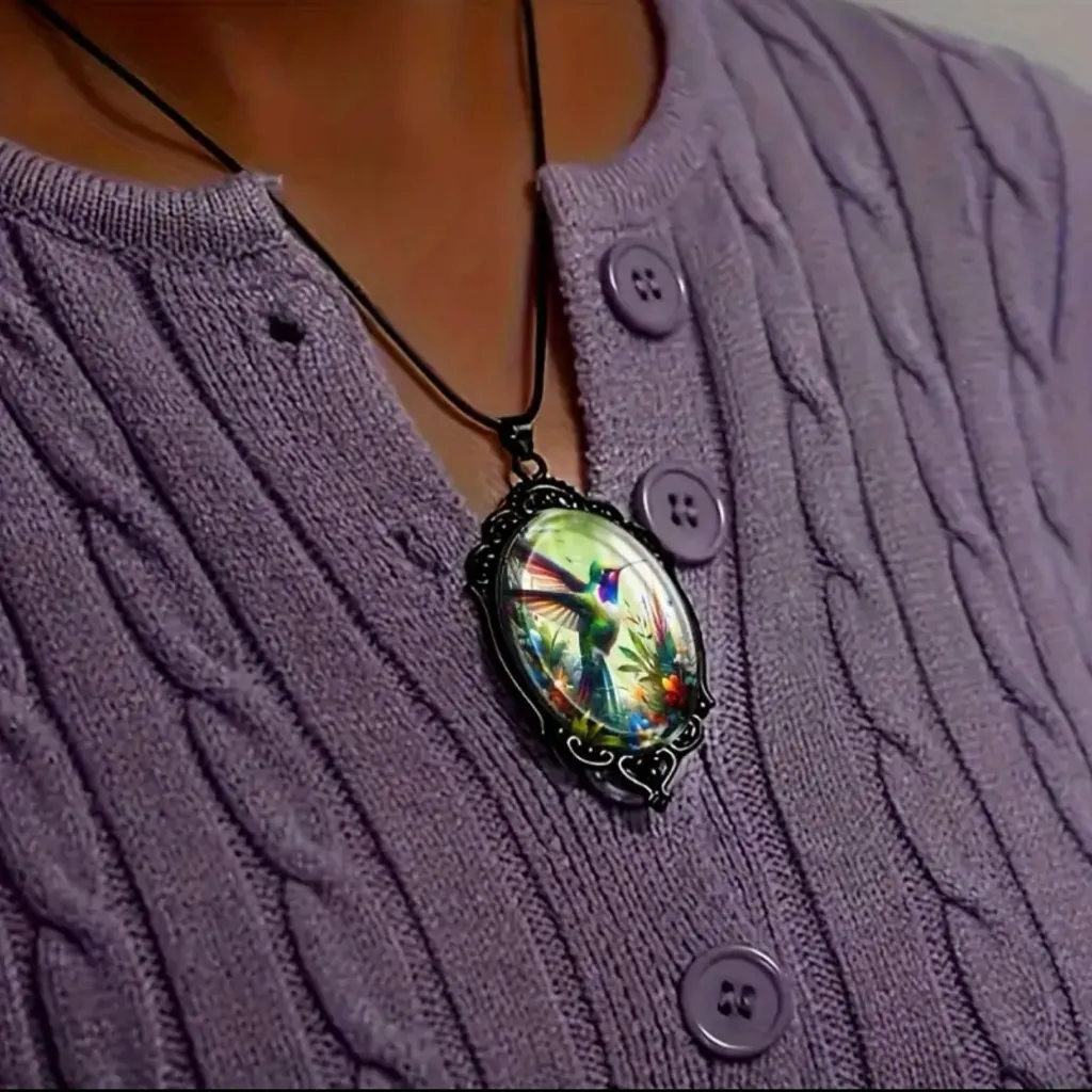Elegant Classic Hummingbird‎ Glass Pendant Necklace Alloy No Plating, All Season Black - Image 6
