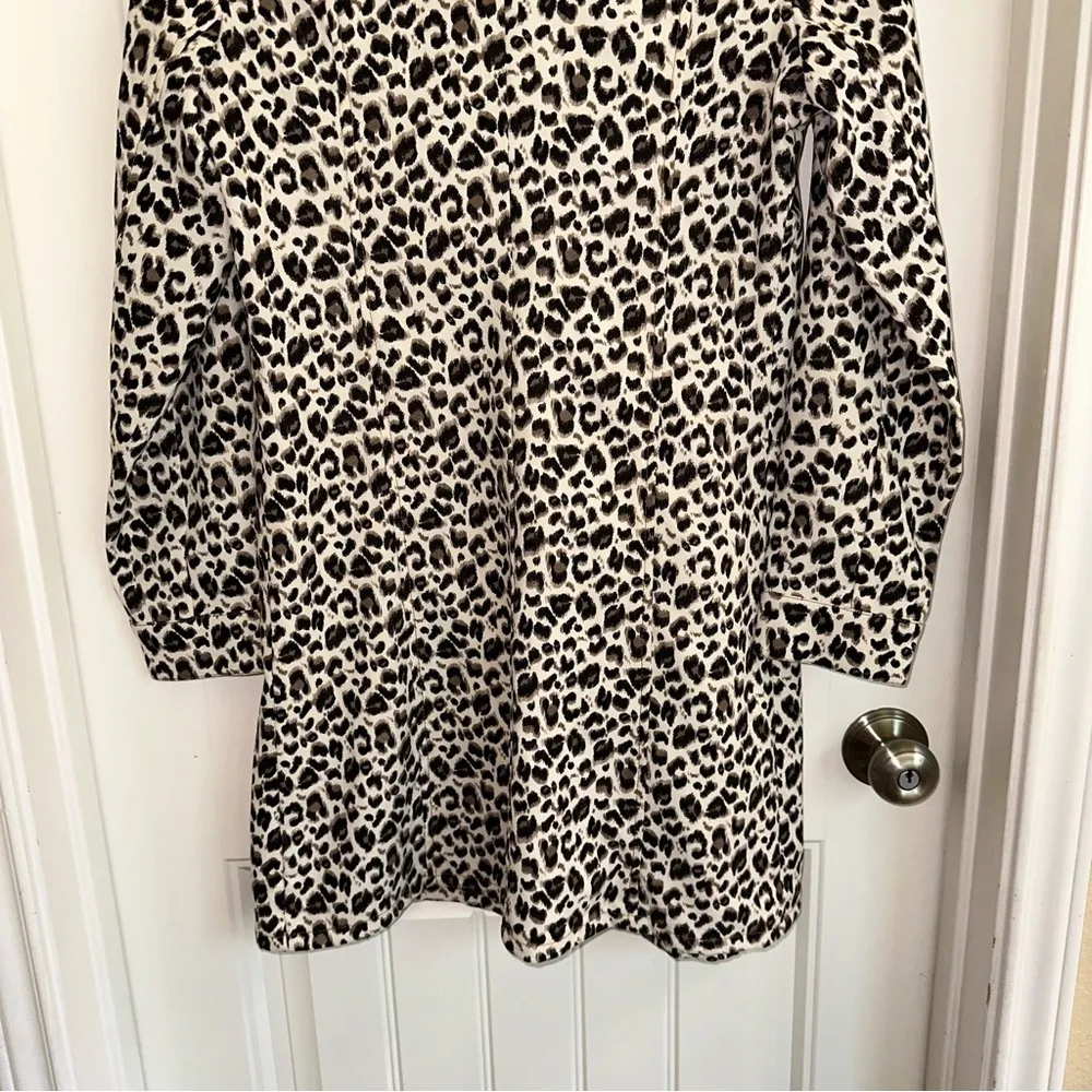 Umgee leopard animal print collared button-down shirt dress women S - Image 12