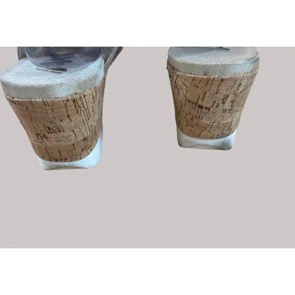 AK Anne Klein Sport Womens Wedge Sandals Strappy Beige Metallic Faux Leather - Image 8