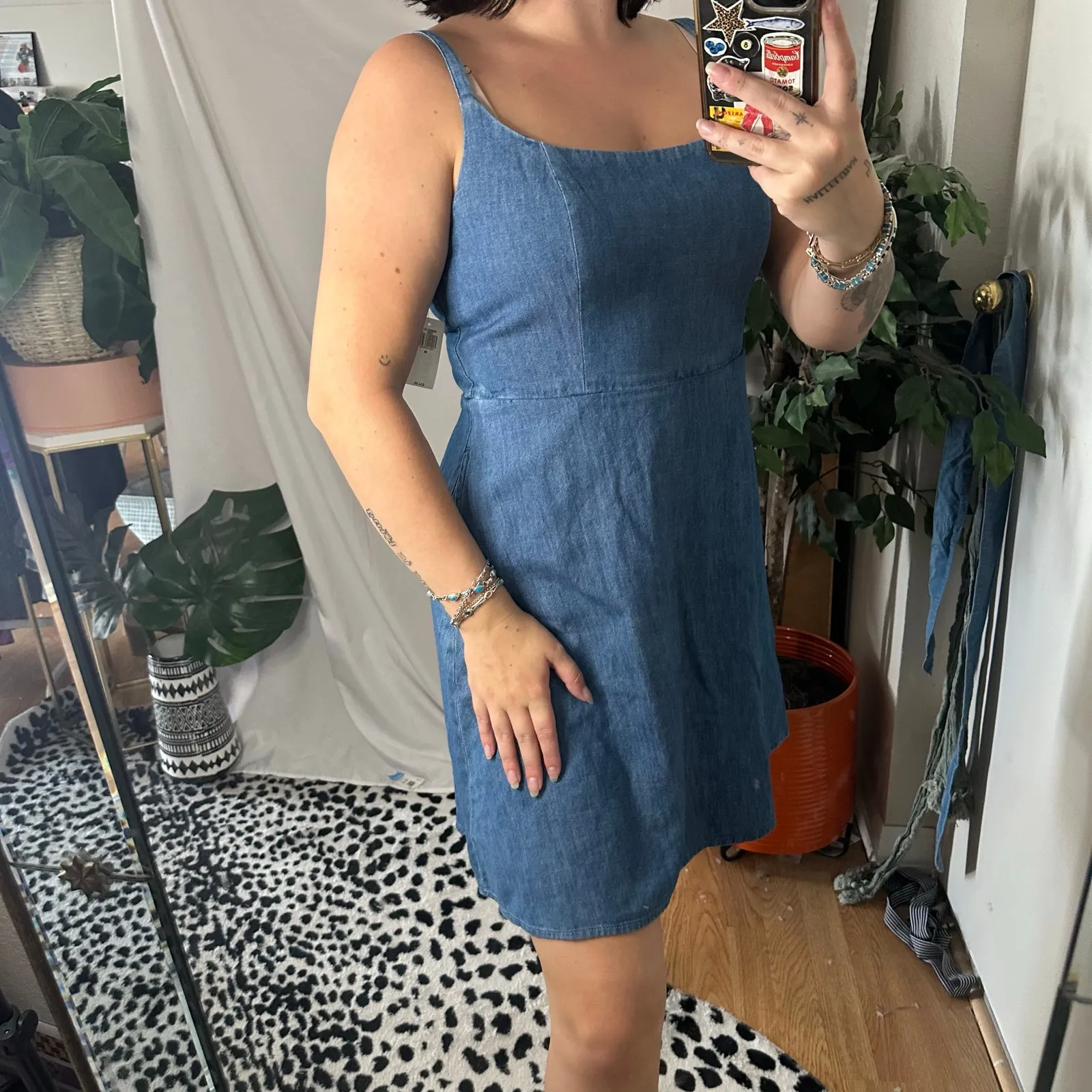 Old Navy Scoop Neck Fit & Flare Mini Dress Denim Size Medium NWT - Image 7