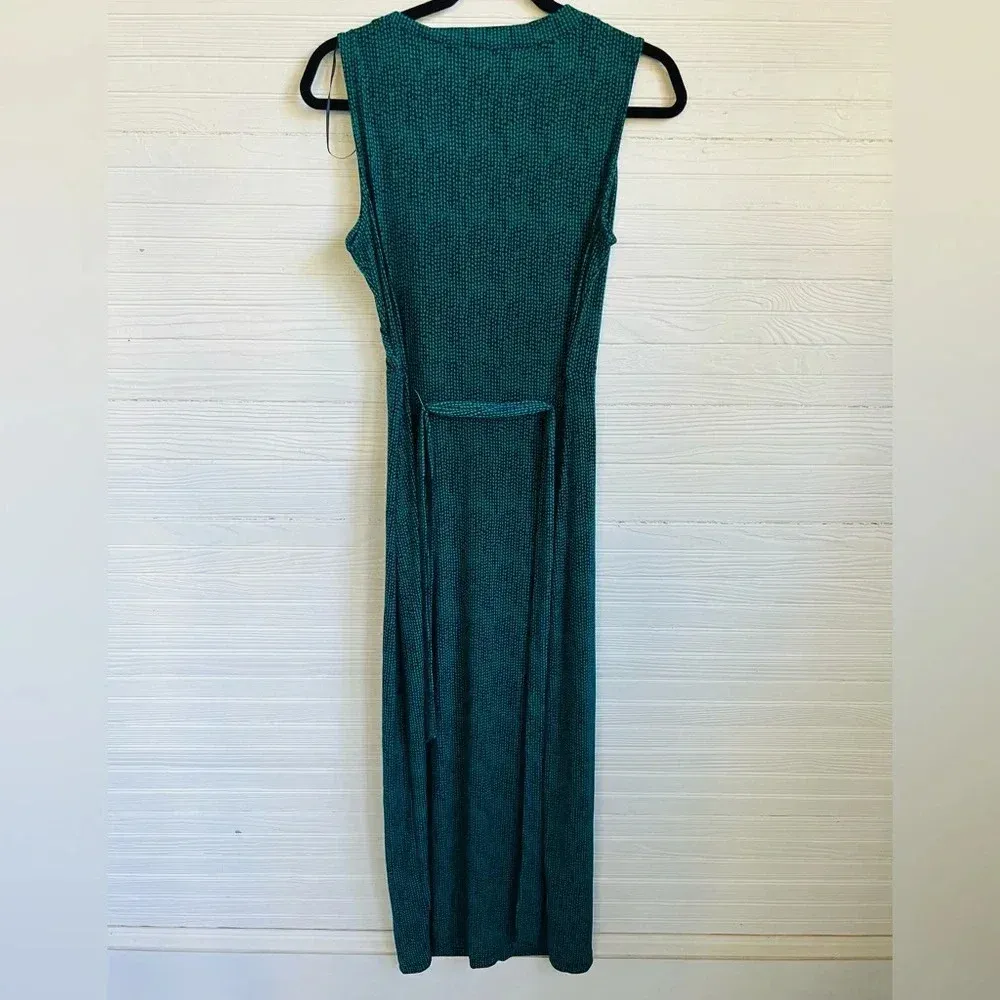 Covington Petite Green Maxi Dress MP Sleeveless Faux Wrap Tie Waist Long - Image 3