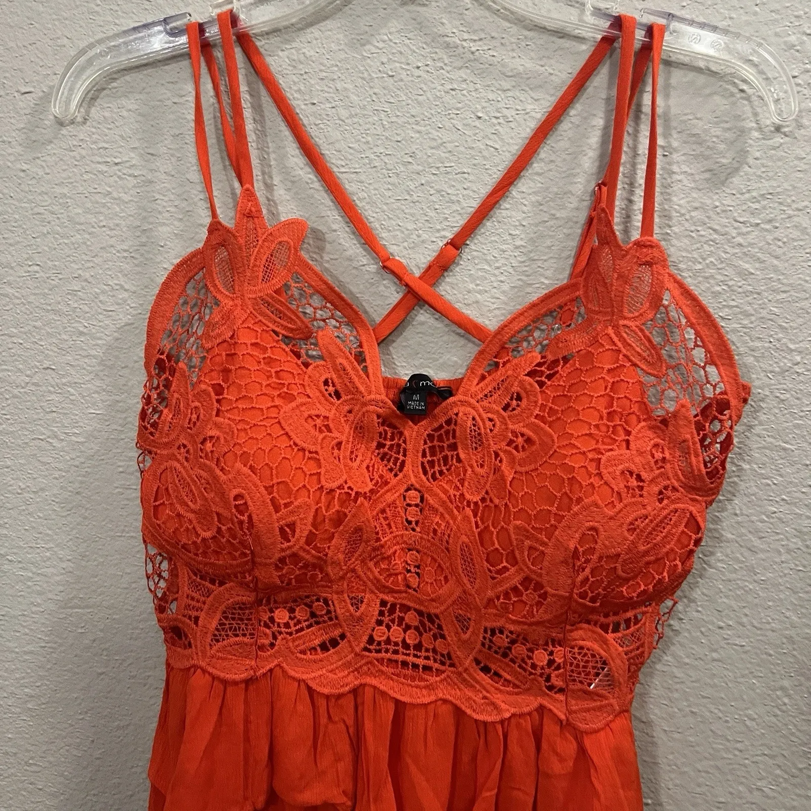 Lace Babydoll Tank Top Orange Size Medium Peplum Hem Boho Criss Cross Back Y2K - Image 2