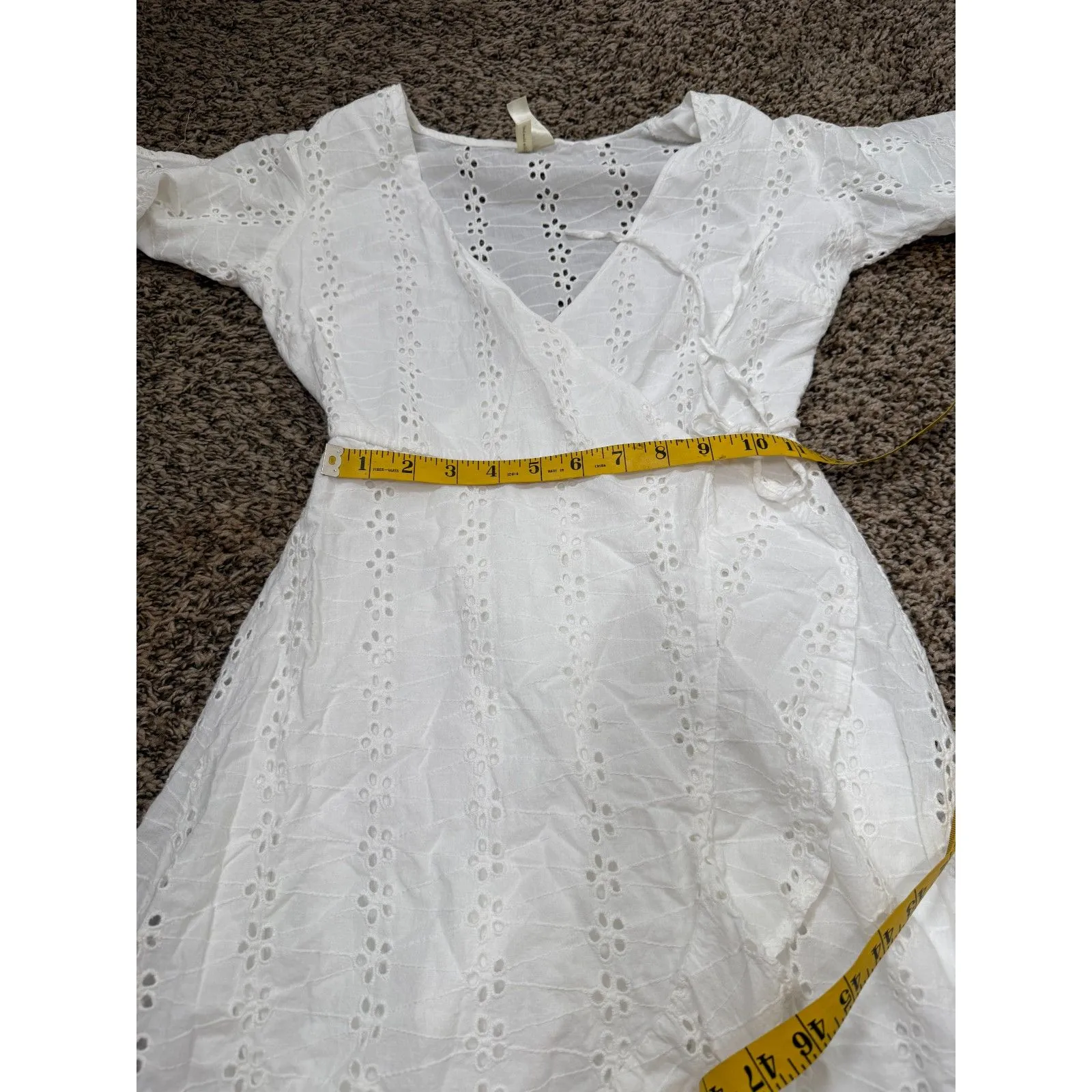 Japna White Eyelet Wrap Dress Womens Sz XS Cottagecore Feminine Boho Beachy - Image 6